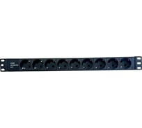 Блок розеток NTSS 19", 1U, алюминий, 1ф16A, 3.7кВт, (9) Schuko CEE 7/7, вх. клеммн. колодка NTSS-PDU-DA2037