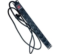 Блок розеток NTSS 19", 1U, алюминий, 1ф16A, 3.7кВт, (9) Schuko CEE 7/7, выкл. с подсв.и крыш, 2м каб., вил. Schuko NTSS-PDU-DA2036