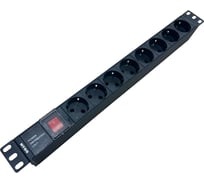 Блок розеток NTSS 19", 1U, пластик, 1ф10A, 2.3кВт, (8) Schuko CEE 7/7, выкл. с подсв.и крыш., вх. 60320 С14 NTSS-PDU-DA1015