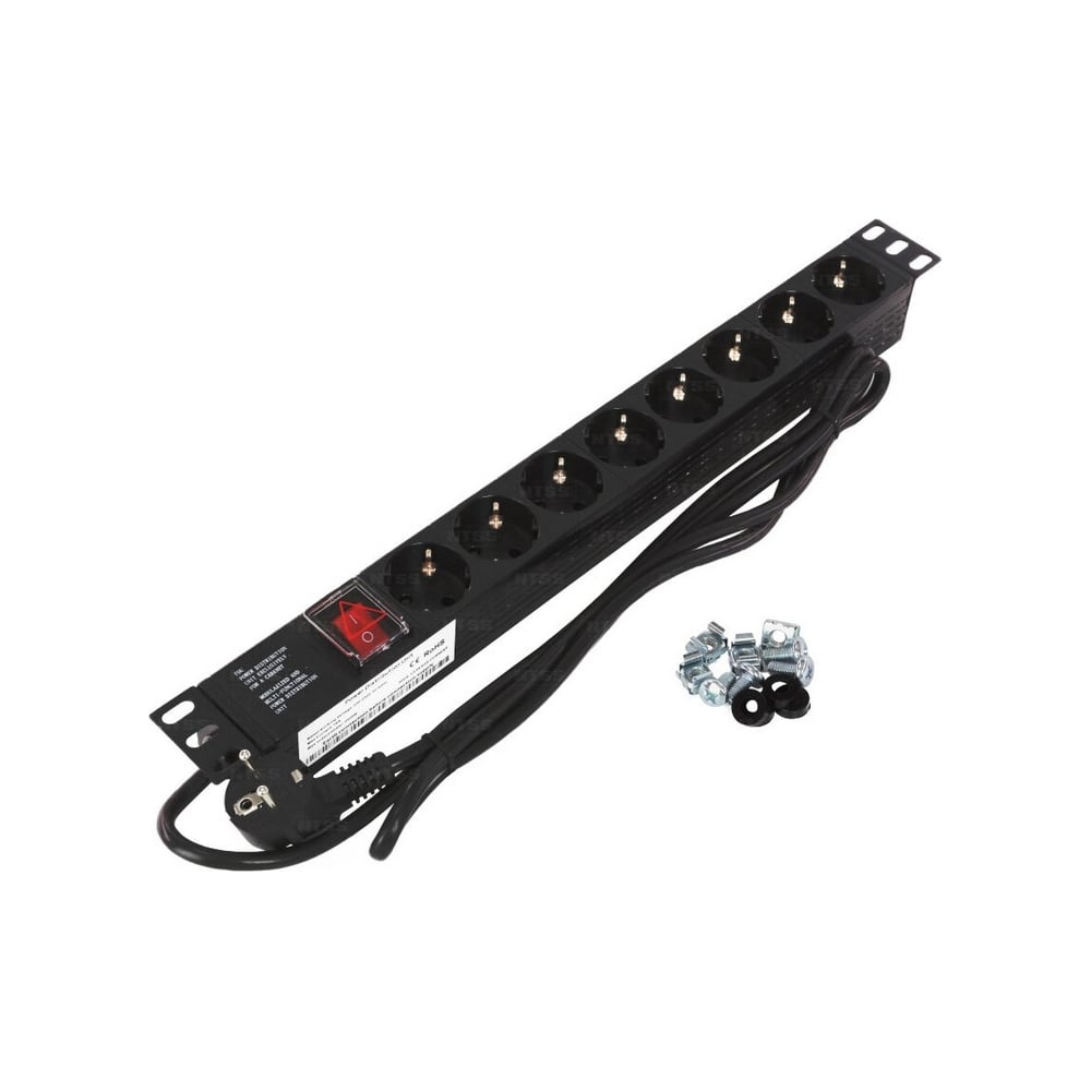 Блок розеток NTSS 19", 1U, пластик, 1ф16A, 3.7кВт, (8) Schuko CEE 7/7 ...