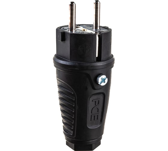 Ударопрочная вилка PCE каучук 16А 220V 2P+E IP54 корпус черный, маркер черный 0522-ss