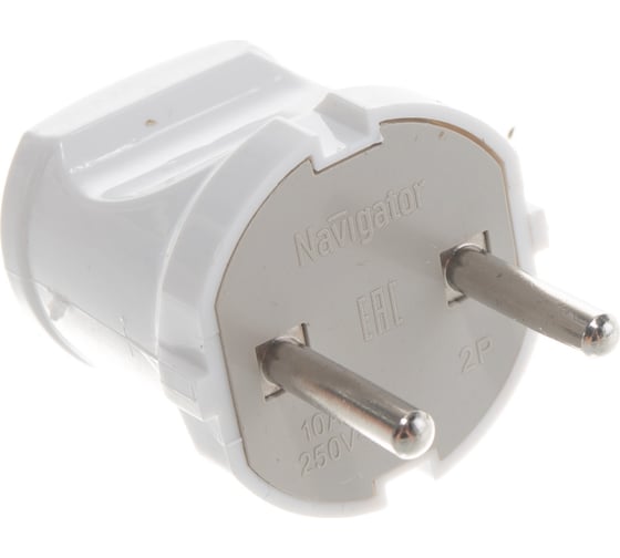 Вилка Navigator NCA-PL01-6A-X-WH прямая, без заземления, белая 61358