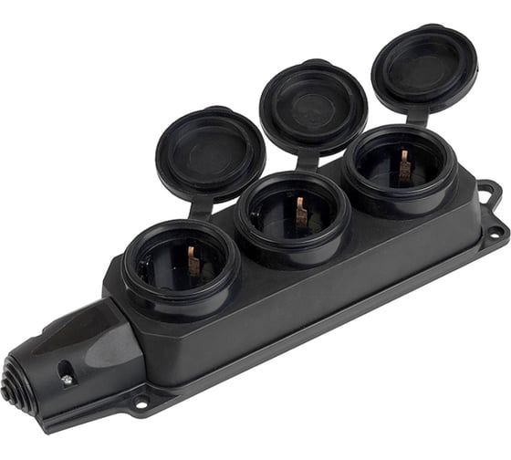 Розеточная колодка GSB-16-3-G-IP44 General Lighting Systems 16А 3 места с/з IP44 черная каучук 470028