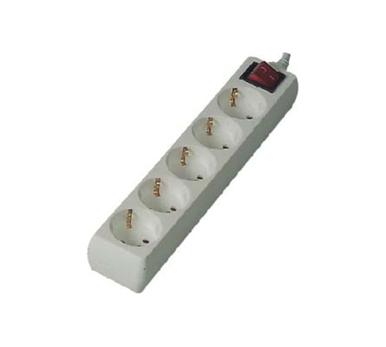 Розеточная колодка General Lighting Systems пластик 16А 5 мест с заземлением с выключателем белая IP20 GSB-16-5-G-S-IP20 470025 1