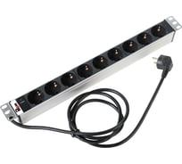 Блок розеток REM Rem-16 с индиктором, 9 Schuko, 16A, алюминий, 19, шнур 3м, черный R-16-9S-I-440-3