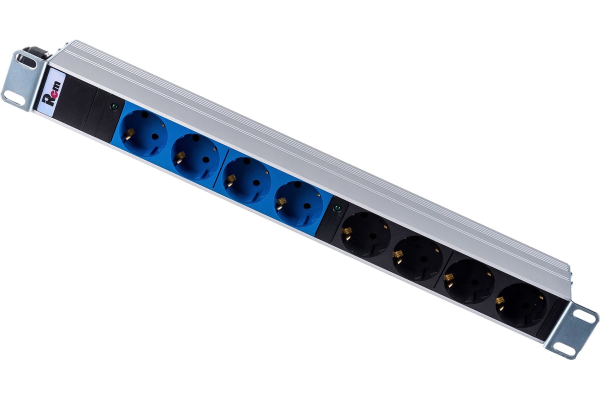 Блок розеток REM Rem-32, с индикацией, 8 Schuko, 32 A, алюминий, 19 ...