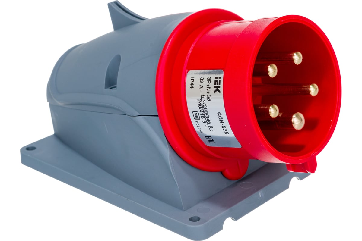 Стационарная вилка IEK ССИ-525 32А-6ч/200/346-240/415В 3Р+РЕ+N IP44 ...