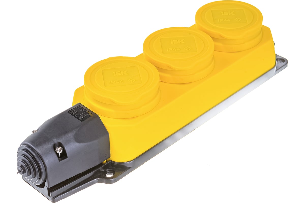 Трехместная розетка IEK РБ33-1-0м ОМЕГА, IP44, жёлтая PKR61-016-2-K05 ...