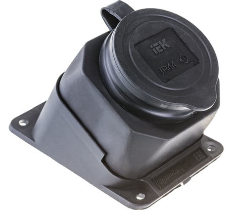 Угловая настенная розетка с защитной крышкой IEK РБу13-1-0м ОМЕГА, IP44 PKR22-016-2-K02