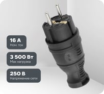 Вилка AY-KA прямая, с заземлением, каучуковая черная 5511500