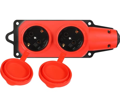 Розетка Smartbuy двухместная с защитными крышками каучуковая 230В, 2P+PE, 16A, IP44, красная SBE-16-2-00-Rr