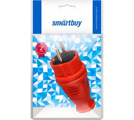 Вилка прямая каучуковая Smartbuy 230В, 2P+PE, 16A, IP44, красная SBE-16-P07-Rr