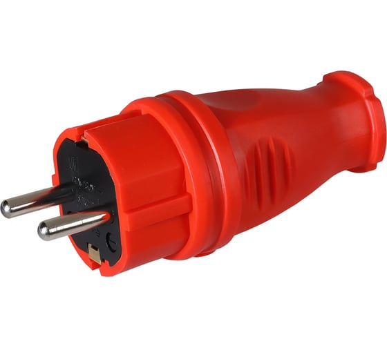 Вилка прямая каучуковая Smartbuy 230В, 2P+PE, 16A, IP44, красная SBE-16-P07-Rr