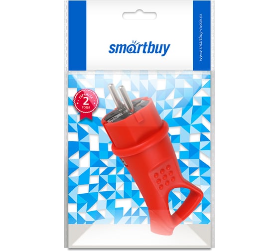 Вилка угловая с кольцом Smartbuy каучуковая 230В, 2P+PE, 16A, IP44, красная SBE-16-P08-Rr