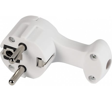 Вилка угловая плоская Smartbuy (8 мм) с/з с кольцом белая 16А 250В SBE-16-P11-w