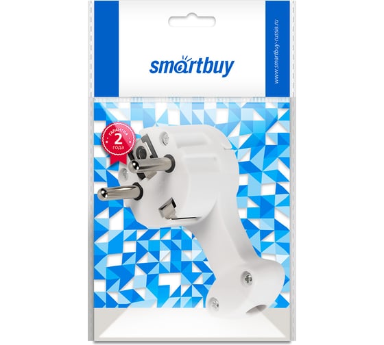 Вилка угловая плоская Smartbuy (8 мм) с/з с кольцом белая 16А 250В SBE-16-P11-w