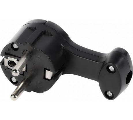 Вилка угловая плоская Smartbuy (8 мм) с/з с кольцом черная 16А 250В SBE-16-P11-b