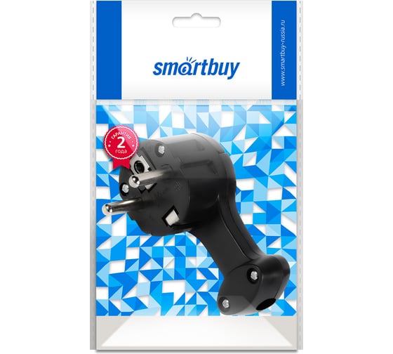 Вилка угловая плоская Smartbuy (8 мм) с/з с кольцом черная 16А 250В SBE-16-P11-b