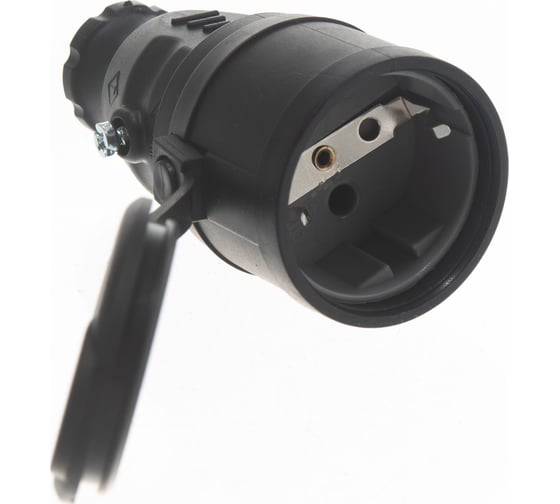 Кабельная розетка BEMIS BK1-1402-2311 каучуковая 220В 16А с заземлением и крышкой, IP54, черная 8698523923115