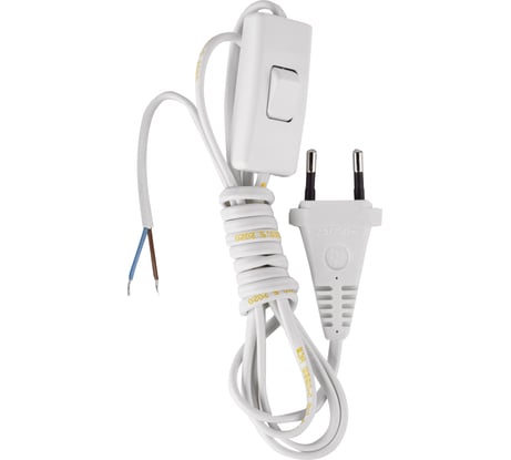 Шнур сетевой СПб УПП-5 с вилкой и проходным выключателем ШВВП 2x0,5 белый 3,0 м 13258