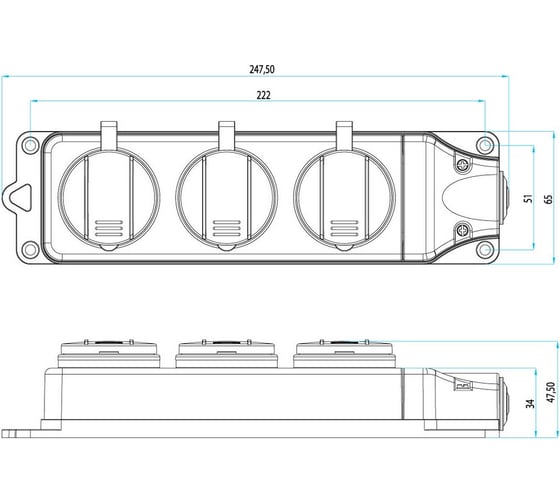 Трёхместная розетка Emas в резиновом корпусе EKS116PG3