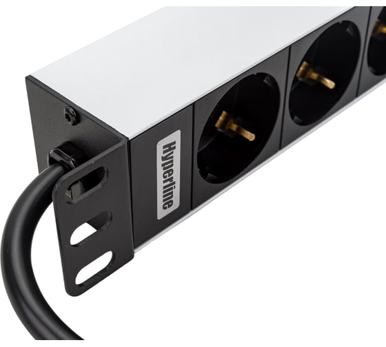 Горизонтальный блок розеток Hyperline SHT19-9SH-2.5IEC для 19'' шкафов, 9 розеток Schuko, 10A, 230 В, кабель питания, 1.5мм2, длина 2.5 м, с вилкой EC 320 C14, 482.6 мм x 44.4 мм x 44.4 мм
