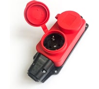 Колодка штепсельная КОСМОС 16А каучук IP44 2 гнезда красный, KKsm-2g-Z-IP(R)16A