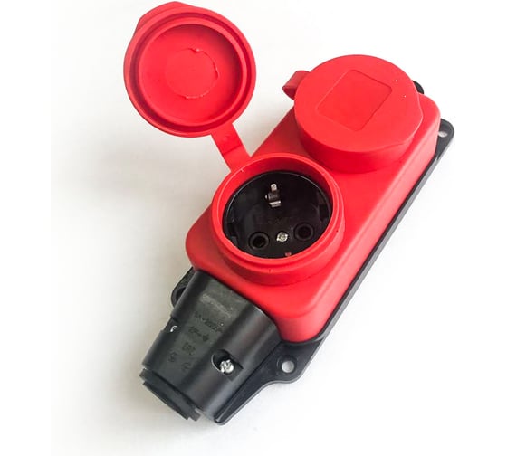 Колодка штепсельная КОСМОС 16А каучук IP44 2 гнезда красный, KKsm-2g-Z-IP(R)16A