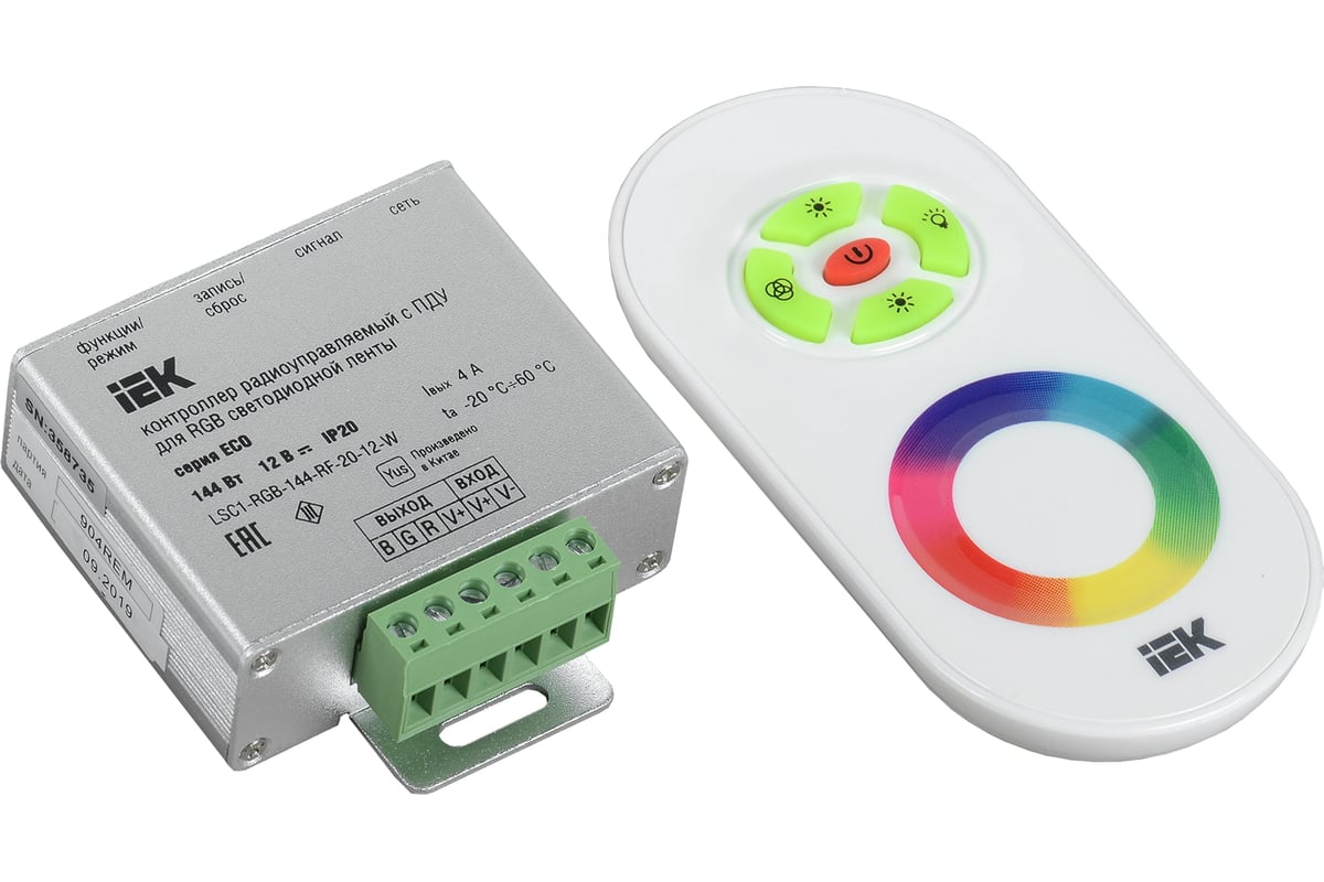 Контроллер с ПДУ IEK радио RGB, 3 канала, 12В, 4А, 144вт, белый LSC1 ...