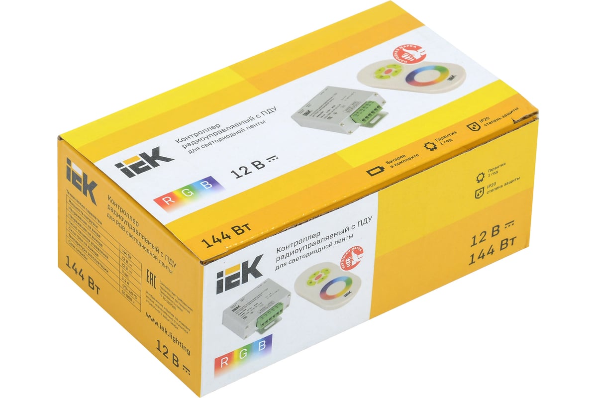 Контроллер с ПДУ IEK радио RGB, 3 канала, 12В, 4А, 144вт, белый LSC1 ...