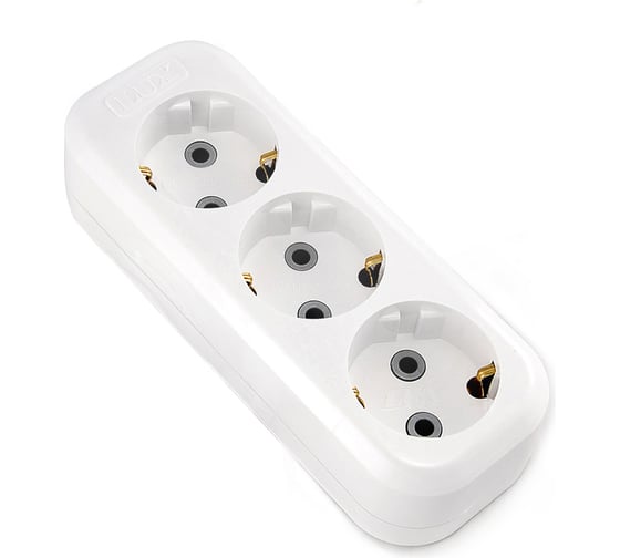 Колодка (розетка удлинителя) LUX У3-Е 3-местная, с заземлением, 250В 16А 4606400416593