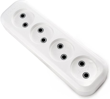 Колодка (розетка удлинителя) LUX У4-0 4-местная, без заземления, 250В 10А 4606400416609