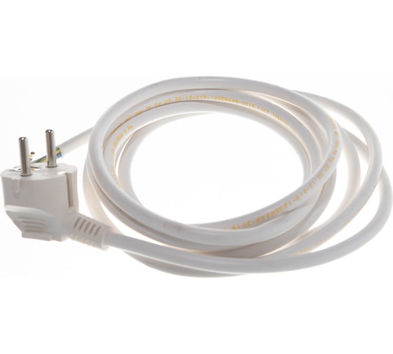 Сетевой шнур LUX V3 ПВС 3x0.75 3м, с вилкой, с заземлением, белый 4606400609681