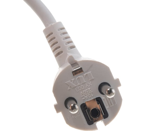 Сетевой шнур LUX V3 ПВС 3x0.75 5м, с вилкой, с заземлением, белый 4606400609698