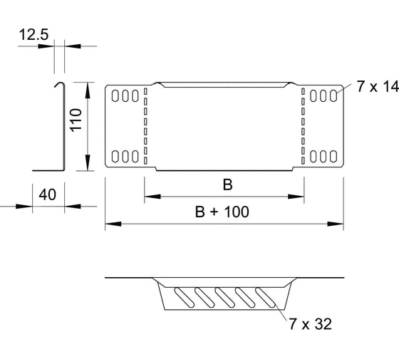 Переходник/концевик для листовых лотков OBO Bettermann RWEB 120 DD, B=200 мм, h=110 мм, сталь, горячий цинк 7107471