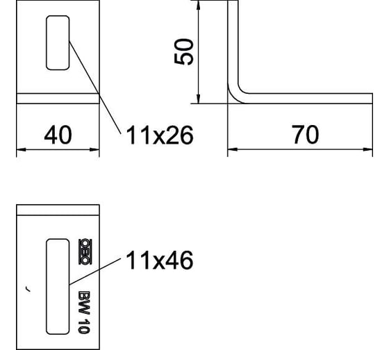 Крепежный уголок OBO Bettermann 70x50x40 мм, S=5 мм, горцинк, М10 (10 шт/уп) 6019480