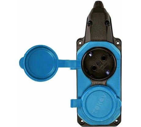 Колодка удлинителя 2-местная TOKOV TOKOV ELECTRIC с заземлением, 16А, IP44, каучук, синий TKE-C08-KK2-Z