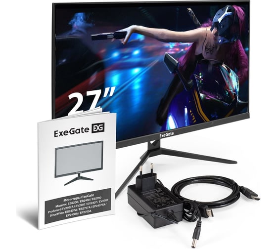 Монитор безрамочный ExeGate с аудио 27" ProSmart EV2707A VA LED Grade A+, FHD, 1920x1080 75Гц, 16:9, 280cd/m2, 3000:1, 178/178, 5ms, Speakers, D-Sub, HDMI2 294345