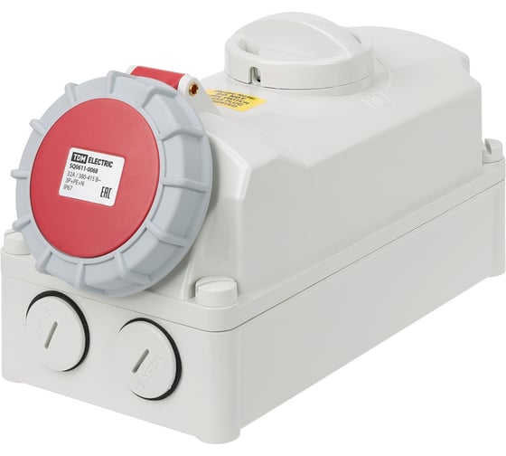 Розетка настенная TDM ELECTRIC с выключателем и блокировкой IP67 32А 3Р+РЕ+N 380В TDM SQ0611-0068