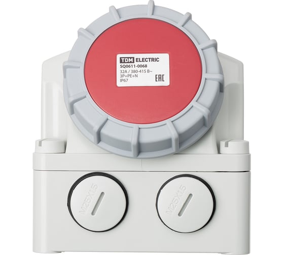 Розетка настенная TDM ELECTRIC с выключателем и блокировкой IP67 32А 3Р+РЕ+N 380В TDM SQ0611-0068