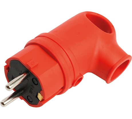 Угловая вилка STEKKER с заземляющим контактом, каучук 250В, 16A, IP44, красная 39253