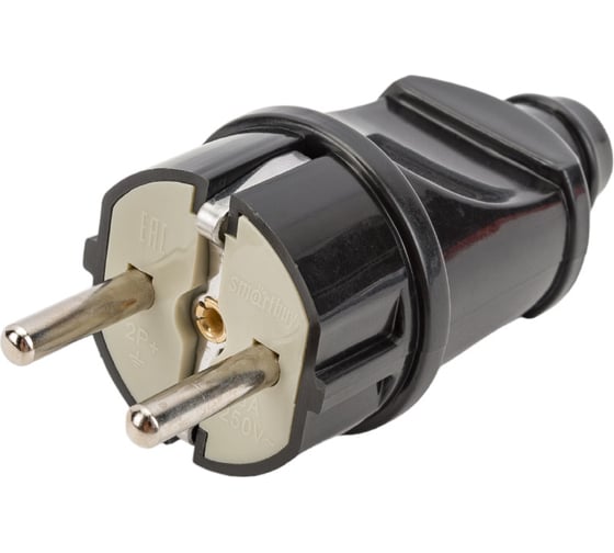 Прямая вилка Smartbuy с заземлением черная 16А 250В SBE-16-P01-b