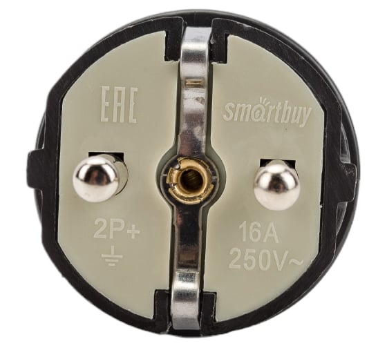 Прямая вилка Smartbuy с заземлением черная 16А 250В SBE-16-P01-b