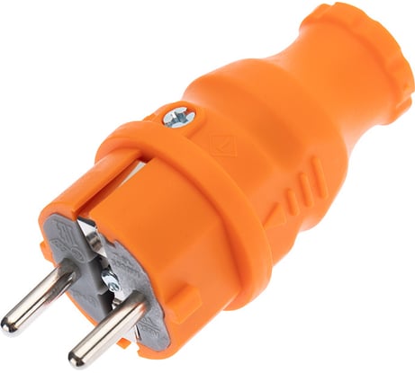 Прямая влагозащищенная вилка REXANT с заземлением, 16А, IP44, каучук оранжевая 111-015