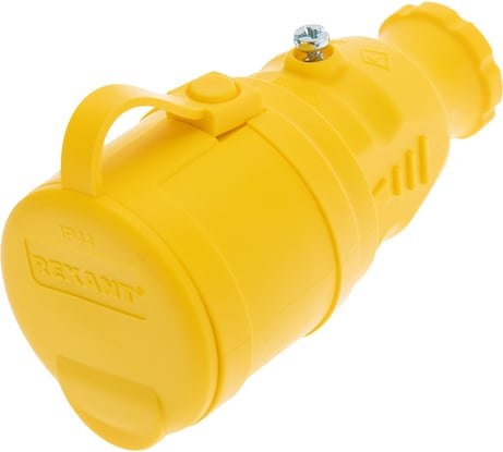 Переносная влагозащищенная розетка REXANT с крышкой, с заземлением, 16 А, IP44, каучук желтая 111-122