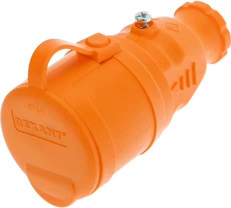 Переносная влагозащищенная розетка REXANT с крышкой, с заземлением, 16 А, IP44, каучук оранжевая 111-123