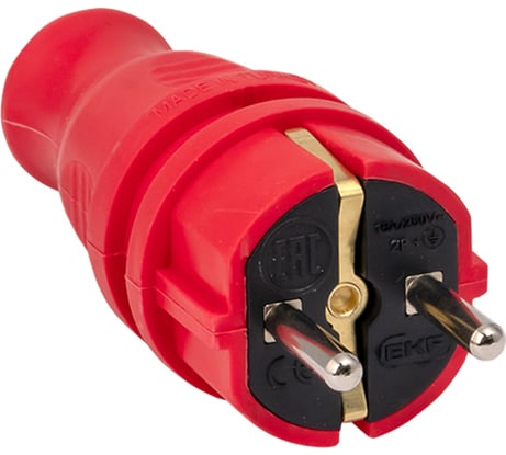 Красная каучуковая прямая вилка EKF, 230В 2P+PE 16A IP44 PRO RPS-011-16-230-44-rr