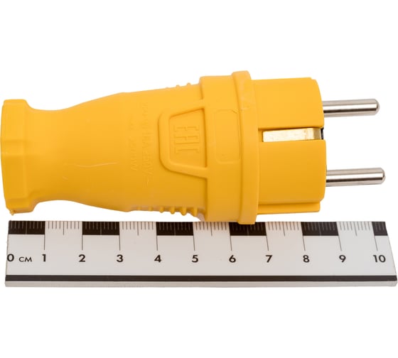 Вилка прямая Рыжая такса ВЛКП каучук 2P+PE 230V 16А IP44 желтая ВЛКП-2721
