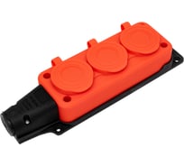 Розетка Рыжая такса РЗК-03 (колодка) трехместная с крышкой каучук 2P+PE 230V 16А IP54 оранжевая РЗК03-2868
