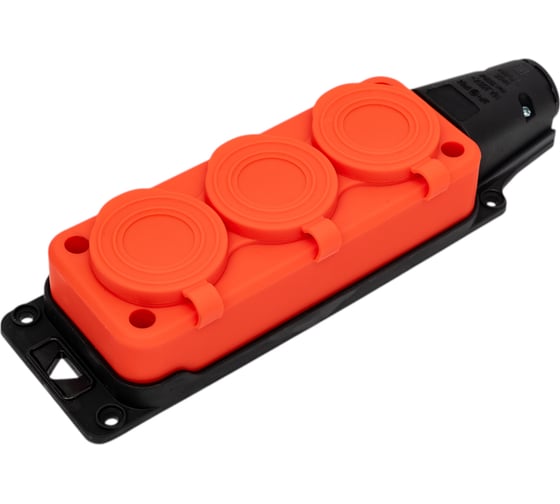 Розетка Рыжая такса РЗК-03 (колодка) трехместная с крышкой каучук 2P+PE 230V 16А IP54 оранжевая РЗК03-2868